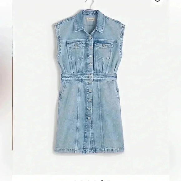 Madewell  EUC Denim Cap-Sleeve Shirt dress in Aquino Wash size 14 denim jean - Picture 6 of 9